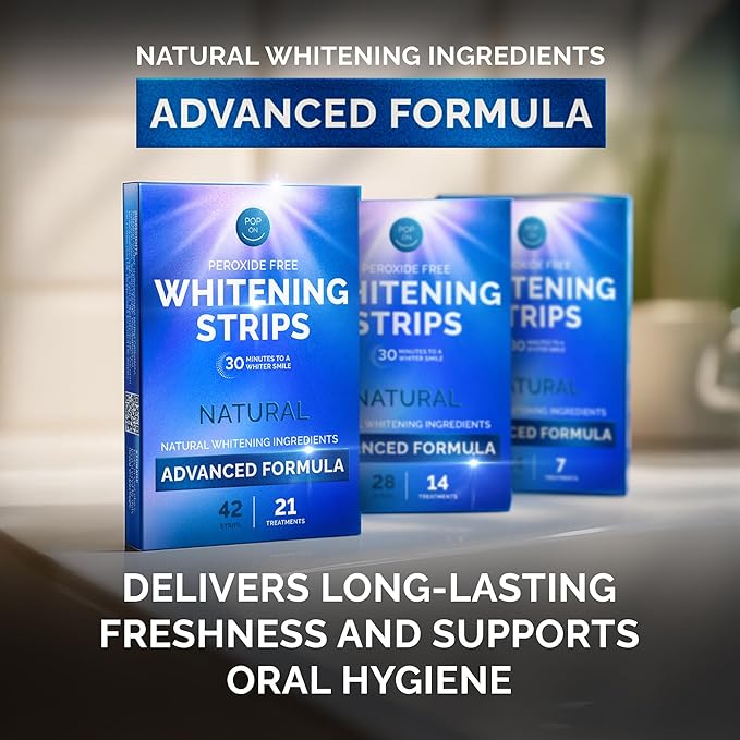 Whitening Strips for Sensitive Teeth 7 Treatments, Mint – Enamel Safe, Peroxide-Free Coconut Teeth Whitening Strips with Natural Enzymes – Gentle White Stips for Sensitive Gums & Daily Oral Care