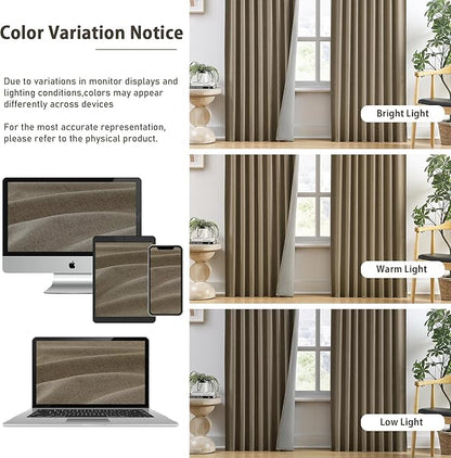 RAIN CITY 92 Inch Long Blackout Curtains 2 Panels Set Linen,Linen Back Tab Drapes with Hooks,Light Blocking Modern Stylish Curtains for Bedroom Living Room,W50xL92 in Length