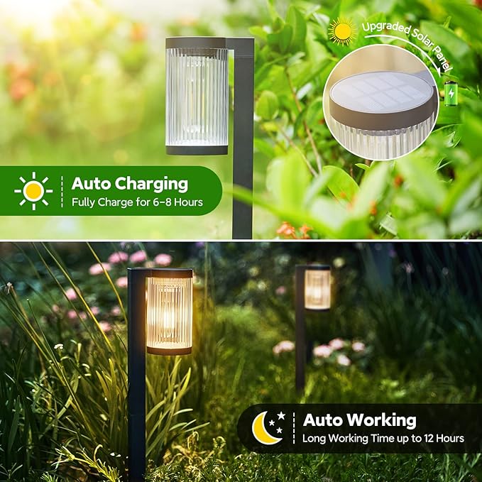 Solar Pathway Lights Outdoor, 4 Pack Upgraded Outdoor Solar Lights for Outside Super Bright Up to 12Hrs, IP65 Waterproof Solar Garden Lights for Yard Landscape Path Walkway Decoration