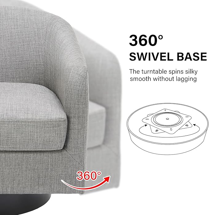 Swivel Barrel Accent Chair, Modern Round Linen Arm Chair for Living Room, Bedroom, Comfy Club Reading Chairs for Adults（Linen Fabric, Light Grey, Set of 4
