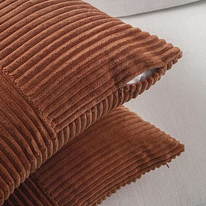 Fancy Homi 2 Packs Rust Lumbar Decorative Throw Pillow Covers 14x24 Inch for Couch Bed Sofa, Rustic Farmhouse Boho Home Decor, Soft Striped Corduroy Rectangle Accent Terracotta Cushion Case 35x60 cm