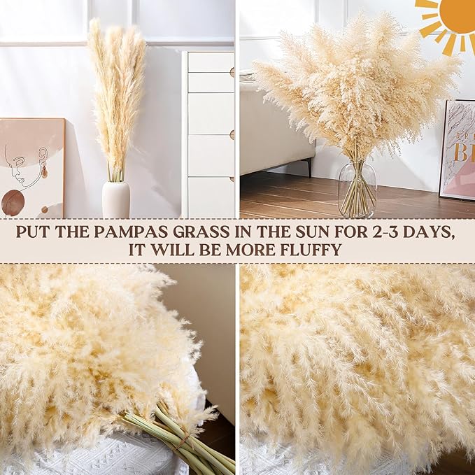 40" 11 PCS Dried Pampas Grass Decor Tall,Large Natural Beige pompas Grass,Tall Pampas Grass for Floor Vase,Wedding,Party,Farmhouse,Boho Home Decor,and Creating a Bohemian Ambiance