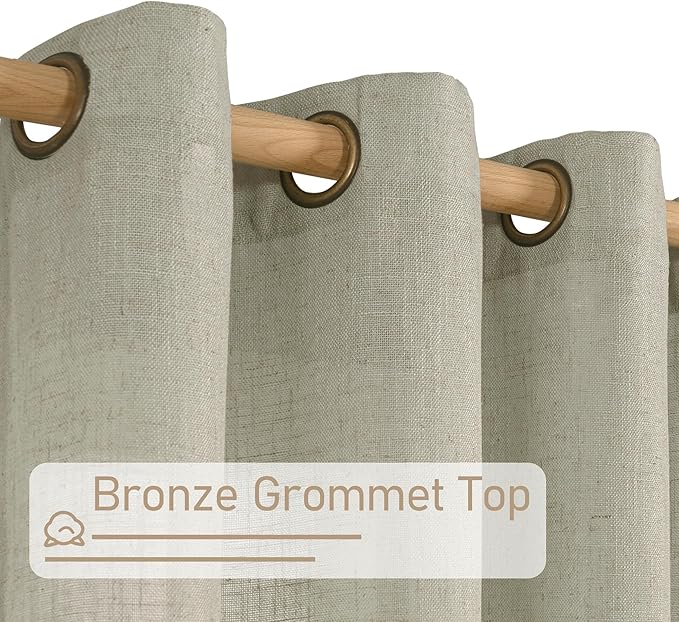 LAMIT Short Linen Curtains 48 Inch Length 2 Panels, Semi Sheer Light Filtering Panels Bronze Grommet Drapes for Small Window/Bathroom/Bedroom/Basement, Sage Grey, 34 x 48 Inch