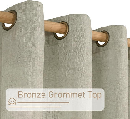 LAMIT Short Linen Curtains 48 Inch Length 2 Panels, Semi Sheer Light Filtering Panels Bronze Grommet Drapes for Small Window/Bathroom/Bedroom/Basement, Sage Grey, 34 x 48 Inch
