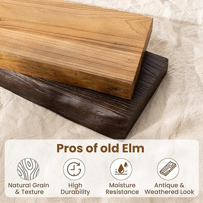 Solid Elm Wood Floating Shelves, 36 Inch Wood Floating Shelves for Wall, Live Edge Wooden Shelves Wall Mounted for Books, Bathroom, Kitchen, Walnut Color, Set of 2