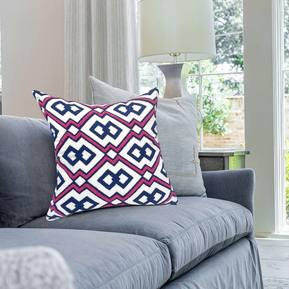 Alysheer Embroidered Decorative Throw Pillow Cover 18"x 18" Set of 2, Classic Boho Geometric Embroidery Pattern Cotton Rectangular Cushion Case for Sofa Couch Living Room Bedroom (Blue Pink)