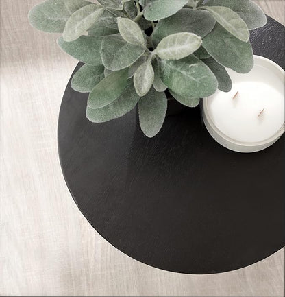 Kate and Laurel Aja Modern Side Table, 15 x 15 x 23, Black, Decorative Modern Geometric Wood Bedroom Nightstand Table with Round Tabletop and Unique Slanted Legs