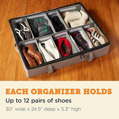 storageLAB Slim Under Bed Storage Containers, Closet Organizers with Sturdy Handles for Clothes, Comforters, and Accessories, Use Under or at the End of the Bed - 2 Pack, Adjustable Dividers, Grey