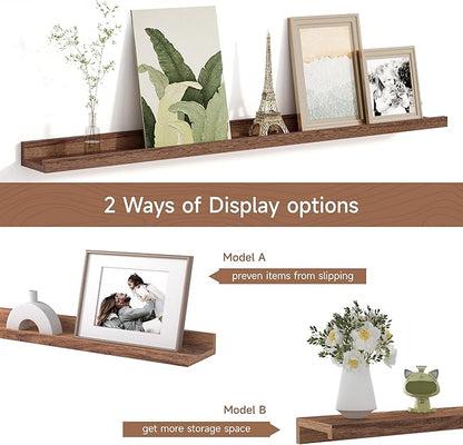 Picture Ledge Shelf for Wall, Floating Shelves Set of 4, 36 Inch Long Nursery Book Shelves for Toys Storage, Kids Bookshelf Wall Mounted for Books Photo Frames, Walnut