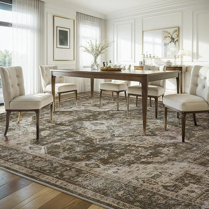 AMOAMI-3X5 Area Rug-Soft Washable Vintage Throw Accent Rugs for Living Room, Entryway, Bedroom, Kitchen, Bathroom, Laundry Room, Kitchen, Bathroom, Bedside, No Slip Brown/Coffee