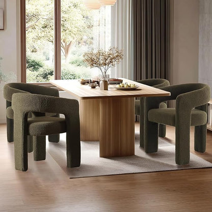 Green Sherpa Dining Chairs Set of 4, Modern Barrel Dining Room Chairs Upholstered Faux Fur Accent Chair with Arms and Round Back for Living Room Kitchen Armchair No Assembly Needed