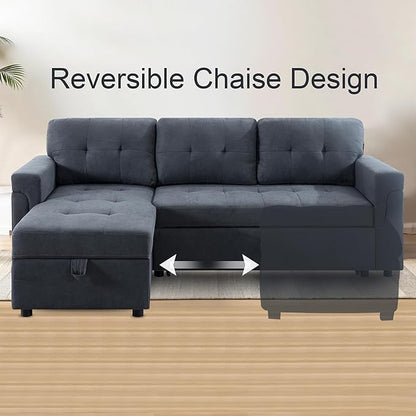 Naomi Home Transform Any Space: Sleeper Sectional Sofa with Convertible Sofa Bed & Inviting Chaise. Find Tranquil Comfort with Stress-Relieving Design & Durable Cushions - Dark Gray/Velvet