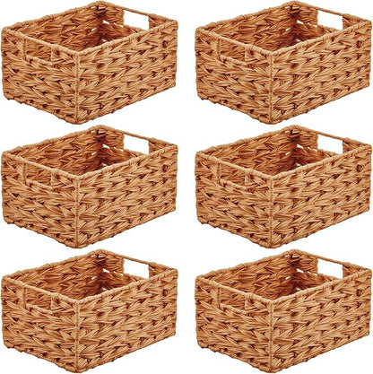 mDesign Woven Farmhouse Kitchen Pantry Food Storage Organizer Basket Bin Box - Container Organization for Cabinets, Cupboards, Shelves, Countertops - Store Potatoes, Onions, Fruit, 6 Pack, Camel Brown