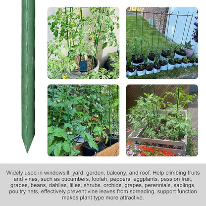 Garmeinea Garden Stakes 57 Inches Plastic Coated Steel Plant Stakes for Growing Climbing Plants, Pack of 25