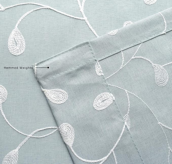 MIUCO Floral Embroidery Semi Sheer Curtains Faux Linen Grommet Curtains for Living Room 52 x 84 Inch 2 Panels Set, Sea Foam