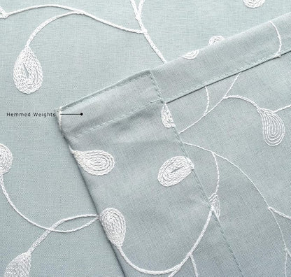 MIUCO Floral Embroidery Semi Sheer Curtains Faux Linen Grommet Curtains for Living Room 52 x 84 Inch 2 Panels Set, Sea Foam