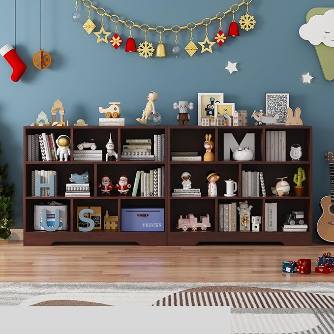 Book Shelf, 8 Cubes Storage Organizer, 3-Tier Open Shelf Wooden Bookcase, Freestanding Cherry Bookshelf Cube Shelf for Bedroom, Living Room