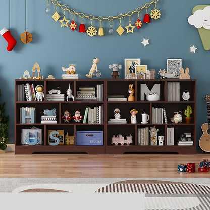 Book Shelf, 8 Cubes Storage Organizer, 3-Tier Open Shelf Wooden Bookcase, Freestanding Cherry Bookshelf Cube Shelf for Bedroom, Living Room, Home Office