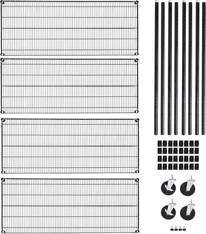 Seville Classics UltraDurable Heavy Duty NSF Solid Steel Wire Rack Storage Unit, Organizer for Garage, Warehouse, Office, Restaurant, Classroom, Kitchen, Black, 4-Tier Shelving, 60" W x 24" D