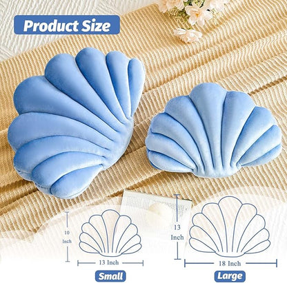 Dusty Blue Seashell Throw Pillows, Shell Shaped Throw Pillows, 18 Inch Soft Velvet Home Decorative Pillow Plush Cushion for Bed Couch Living Sofa Room Decor Accent Throw Pillow