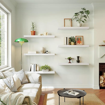 Large Floating Shelves for Wall Set of 2 Wooden Wall Shelves 30 in x 12.75 in x 2 in Room Decor Long Shelf with Invisible Wall Mount Bracket for Bedroom Kitchen Living Room White