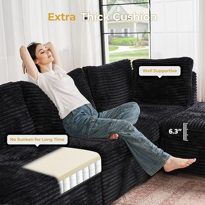 HOOOWOOO Modular Sectional Sofa,5 Pieces Sectional Couches for Living Room,98X55 L Shaped Cloud Couch with Ottoman Chaise Set(Black Velvet Corduroy)