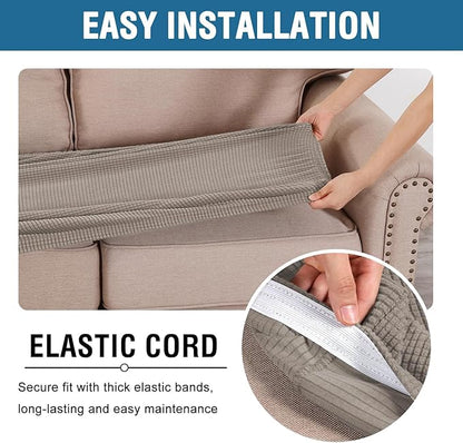 H.VERSAILTEX Super Stretch Individual Seat Cushion Covers Sofa Covers Couch Cushion Covers Slipcover Sets Thick Jacquard Textured Twill Fabric (2 Piece Medium Sofa Cushion Covers, Taupe)