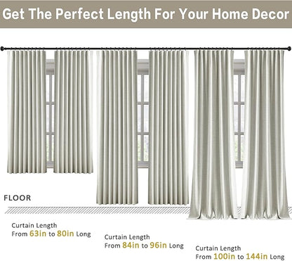 92 Inch Long Curtains 2 Panels,Back Tab Hook Belt with Hooks,Modern Neutral French Style Pleat Look Soundprof Linen Drop Cloth Traverse Blackout Curtains for Living Room 50W x 92L Natural Cream