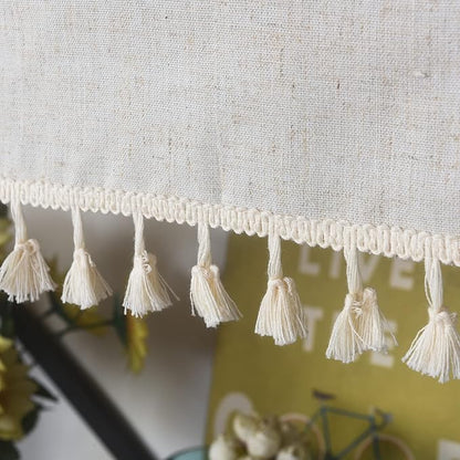 Sutuo Home Boho Sheer Curtain Valance Cotton Linen with Bohemian Handmade Tassels, Short French Farmhouse Window Treatment for Kitchen Cafe, Rod Pocket, 1 Panel 59" W x 18" L, Natural