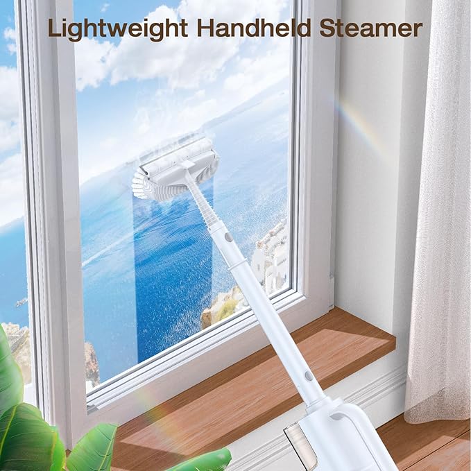 ScrubWiz Steam Mop Cleaner with Detachable Handheld Steamer, 10-in-1 Multi Accessories, Washable Microfiber Pads, 350ml and 2 Adjustable Level for Cleaning Floor, Carpet, Tile, and Grout, Light White