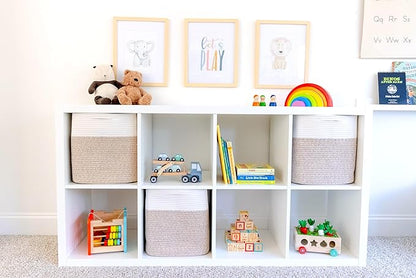NaturalCozy 13 Inch Cube Storage Bins Cotton Rope Woven Baskets for Organizing 3-Pack | 13 x 13 Storage Cubes | Fabric Square Storage Baskets for Shelves Organizer, Kids Toy Bins, Closet Baby Nursery