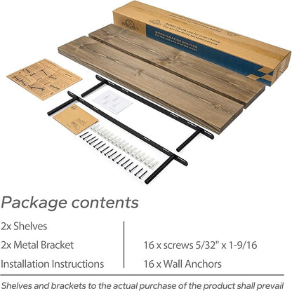 BGMG 36 inch Walnut Floating Shelves for Wall Set of 2, Solid Real Wood Rustic Mount Shelves for Living Room Bedroom Kitchen Farmhouse with Sturdy Hidden Bracket-36x 6.7 x1.25 inch