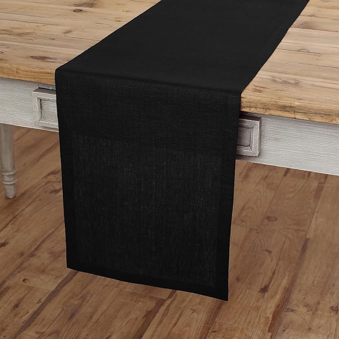 Solino Home Linen Black Table Runner 108 Inches Long - 100% Pure Linen Dining Table Runner 14 x 108 Inch for Fall, Autumn, Halloween, Thanksgiving - Fete