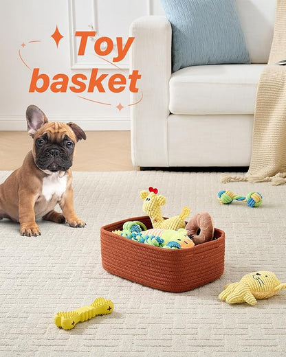 KALLAX Small Woven Basket, 12 x 8 x 4.5 Inches, Storage Basket for Organizing, Cute Small Rope Shelf Closet Cube Storage Bins Baskets for Shelves, Dog Toy Gift Baskets Empty, 3 Pack Rust Red