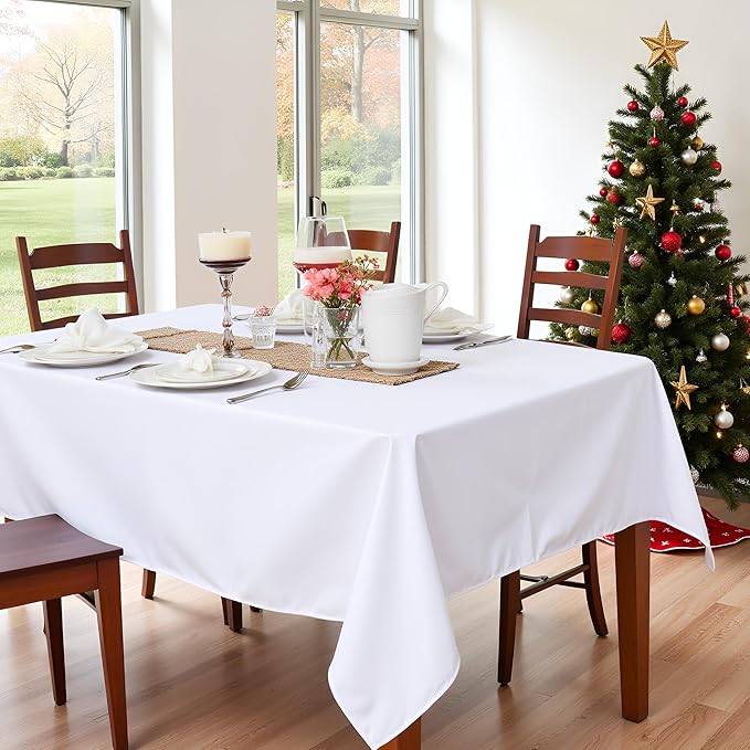 sancua Rectangle Tablecloth - 54 x 108 Inch - Stain and Wrinkle Resistant Washable Polyester Table Cloth, Decorative Fabric Table Cover for Dining Tables, Buffet Parties and Camping, White