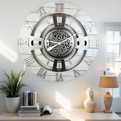 The Gears Clock Real Moving Gear Wall Clock England Line (Desert Beige, 24 inches (60 cm))