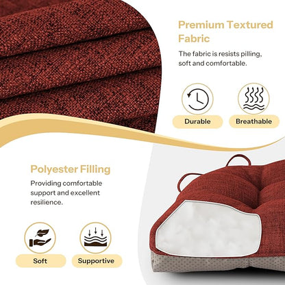 Non Slip Chair Cushions for Dining Chairs Set of 4 Kitchen Chair Cushions 18"x18"x3" Turfted Chair Pads Comfortable and Soft Seat Cushion with Ties, Rust