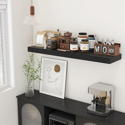 12'' Deep Floating Shelves, 48 Inch Large Floating Shelf Black, Deep Wall Shelves for Living Room Bathroom Laundry Room Bedroom Kitchen Home Office - Black