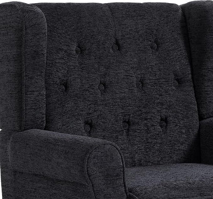 UIXE High Back Accent Chair, Upholstered Armchair in Fabric, Retro Wingback Arm Chair for Living Room, Comfy Single Sofa Bedroom Reading Seat with Solid Wood Legs - Black Blue