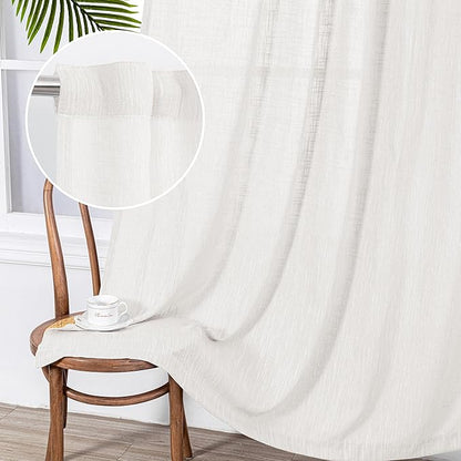 MYSKY HOME Curtains 63 Inch Length 2 Panels, Boho Curtains Sheer Light Soften for Bedroom Kitchen Farmhouse Style Country Rustic Drapes Window Treatment Set, 50" x 63", Natural