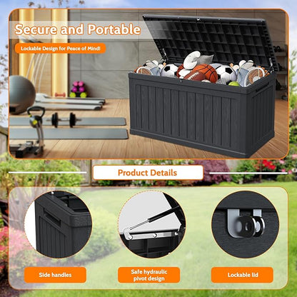 260 Gallon Double-Wall Resin Deck Box - Lockable Waterproof Outdoor Storage Box, 1000lbs Capacity & Doubles as Seating for Patio Furniture - Garden Tools, Pool Accessories (Black)