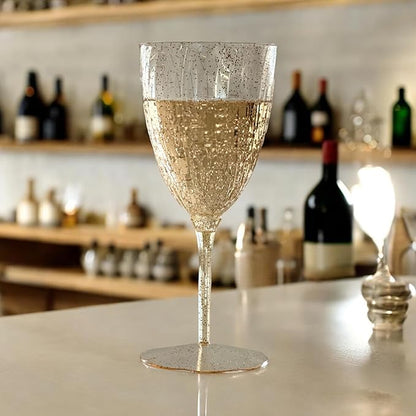 Oojami Elegant Plastic Champagne Flutes - 32 PCS, 7.8oz Disposable & Reusable Wine Glasses - Perfect for Home, Parties, Weddings, Birthdays & Celebrations (32, Gold Glitter)