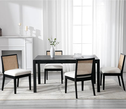 VESCASA Upholstered Dining Chairs with Square Rattan Back, Armless Padded Sherpa Fleece Cushion Dining Chairs with Wood Legs for Dining Room, Kitchen, Set of 4, Black Frame