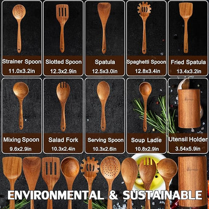 Wooden Spoons for Cooking,Wooden Cooking Utensil Set,10-Piece Wooden Kitchen Utensil Set with Wooden Spoons(A10)