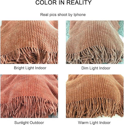 lifein Throw Blanket for Couch, Soft Boho Bed Throw,Cozy Burnt Orange Chenille Knitted Small Spring Lightweight Throw for Spring(Rust,50 * 60")