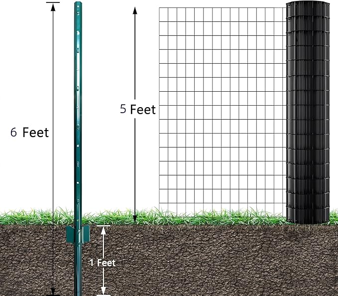 ARIFARO Sturdy Duty Metal Fence Posts 6 Feet,Pack of 10, 3-4-5-6-7 Feet No Digging Garden U Post for Wire Fencing Steel Poles for Yard, Outdoor