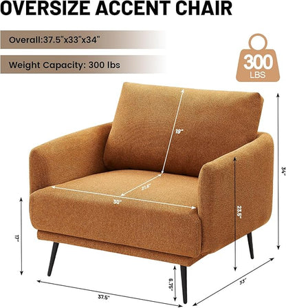 Oversized Accent Chair for Living Room Chairs Reading Arm Chair Comfy Modern Single Sofa Side Chairs with Metal Legs & Soft Cushion for Bedroom, Balcony,Waiting Room(Polyester, Caramel)