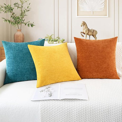 CaliTime Throw Pillow Covers Decorative 12 X 20 Inches Pack of 2 Cozy Chenille Cushion Cases for Couch Sofa Bed Living Room Home Mustard Yellow
