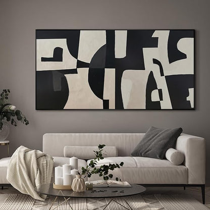 SIGNWIN 24"x46" Extra Large Framed Wall Art Black and White Abstract Geometric Design, Minimalist Modern Print for Home Living Room Bedroom Decor (Frame Assembly Required)
