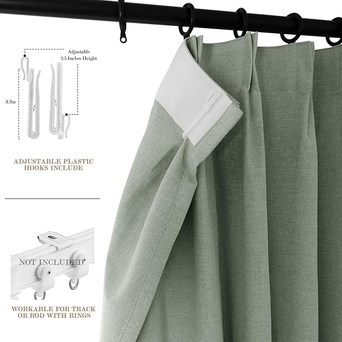 150 Inches Extra Wide Room Divider Draperies, Pinch Pleat Drapes, Absolutely Blackout Sliding Door Drapery, Total Privacy Ceiling Track Curtains, 150" W by 84" L, Fog Green (1 Panel)